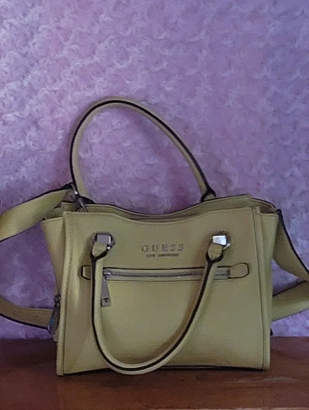 GUESS Yellow Satchel with Front Zip Pocket